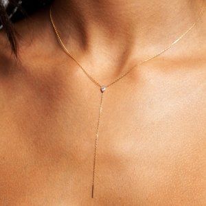 Sophie Ratner Teardrop Diamond Lariat Necklace 14k rose gold